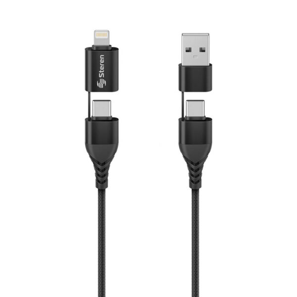 Cable USB 4en1 USB-C USB-A Lightning PD 65W 1m Steren USB-4721
