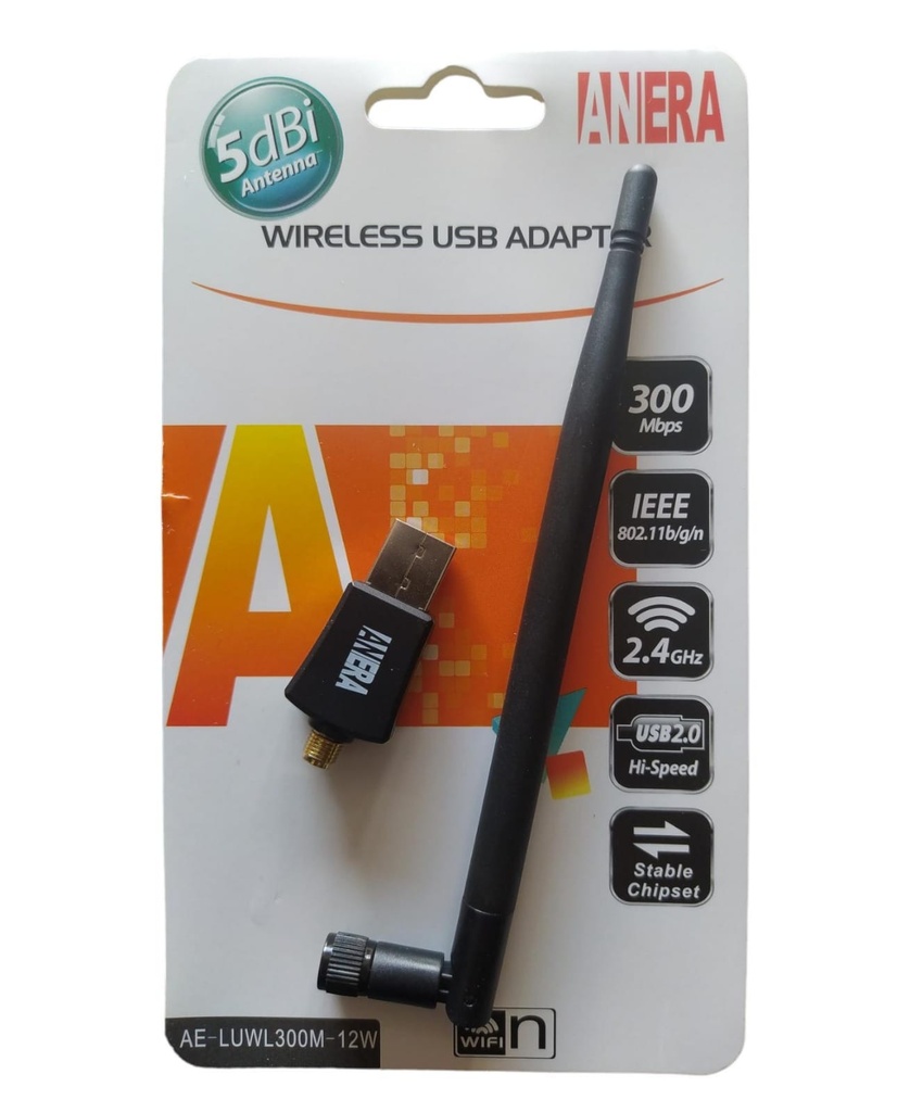 Adaptador Antena Para Red Wfi Wireless 300mbps 5dbi Anera