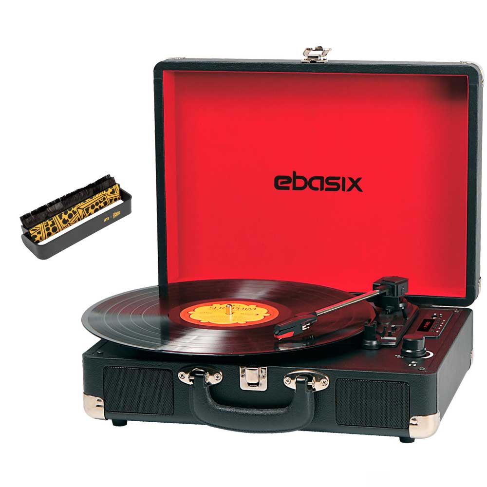 Maletín tocadiscos tipo vintage 6 en 1 +Limpiador de Vinilo MADE FOR LOVE